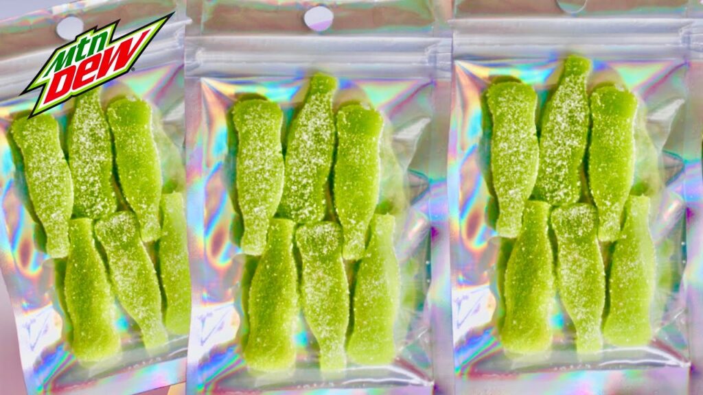 [HARIBO style texture] INFUSED Shelf Stable MOUNTAIN DEW FIZZY SODA Bottle Gummies 💛💚